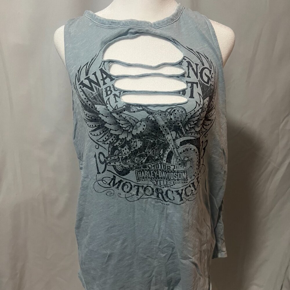 Harley-Davidson light blue tank top. Ripped bust 
Ohio Bike week 2019